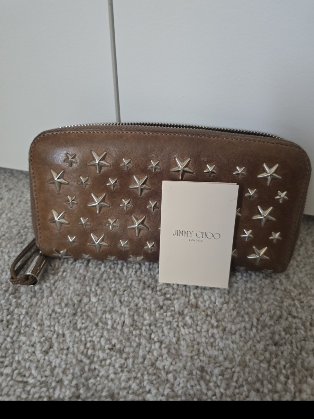 Jimmy Choo Brown Star-Studded Leather Wristlet Wallet - Picture 5 of 12